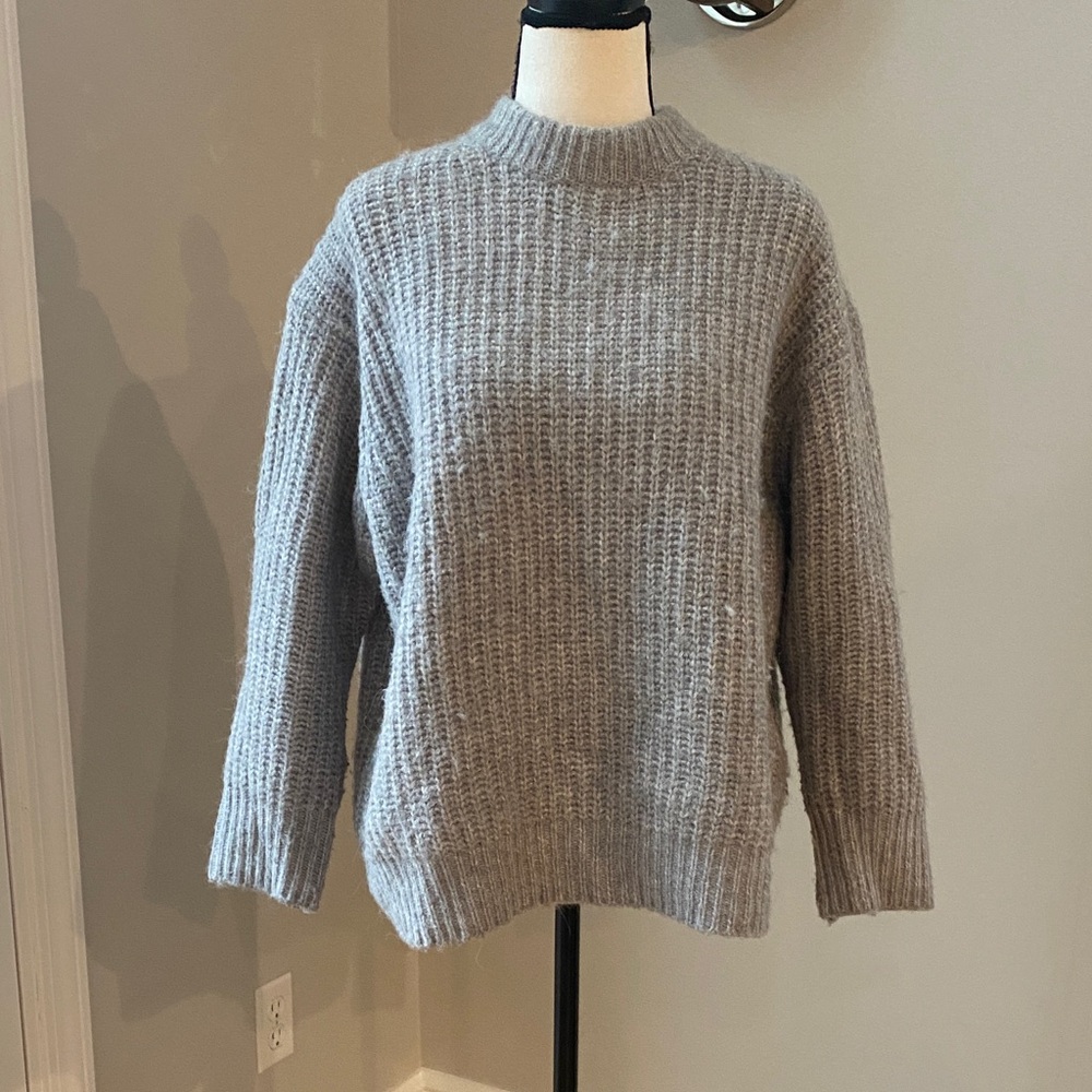 Zara size medium grey boxy wool alpaca blend waist sweater cozy knit